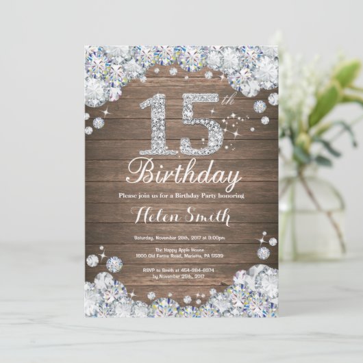 Invitation Rustique 15e anniversaire Silver Diamond (Debout devant)