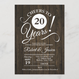 Invitation Rustique 20e anniversaire de mariage - Bois