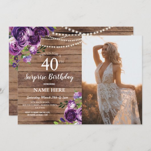 Invitation Rustique 21e 30e fête de 40e anniversaire Bois Pho (Devant / Derrière)