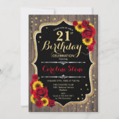 Invitation Rustique 21e anniversaire - Rose Sunflower Wood (Devant)