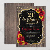Invitation Rustique 21e anniversaire - Rose Sunflower Wood (Devant / Derrière)