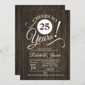 Invitation Rustique 25e anniversaire de mariage - Bois (Devant / Derrière)