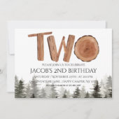 Invitation Rustique 2e anniversaire Boy Aquarelle Bois (Devant)