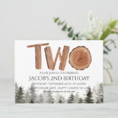 Invitation Rustique 2e anniversaire Boy Aquarelle Bois (Debout devant)