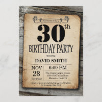 Invitation Rustique 30e anniversaire Bois Vintage