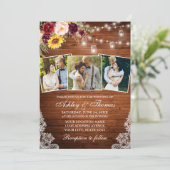 Invitation Rustique 3 Photo Mixte Floral Jar Lumières Mariage (Debout devant)