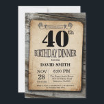 Invitation Rustique 40e anniversaire Dîner Bois Vintage<br><div class="desc">Rustic 40th Birthday Dinner Invitation avec Rustic Wood Arrière - plan. Pays vintage rétro. Anniversaire adulte. Hommes ou Femmes Anniversaire. Enfants Garçon ou fille Ado Anniversaire adolescent Invitation . 13ème 15ème 16ème 18ème 20ème 21ème 30ème 40ème 50ème 60ème 70ème 80ème 90ème 100ème. N'Importe Quel Âge. Pour plus de personnalisation, cliquez...</div>