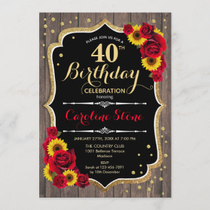 Invitation Rustique 40e anniversaire - Rose Sunflower Wood