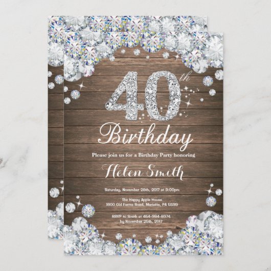 Invitation Rustique 40e anniversaire Silver Diamond (Devant / Derrière)