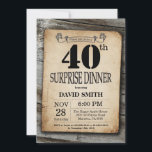 Invitation Rustique 40ème Surprise Anniversaire Dîner Bois Vi<br><div class="desc">Rustic 40th Surprise Anniversaire Dîner Invitation avec Rustic Wood Arrière - plan. Pays vintage rétro. Anniversaire adulte. Hommes ou Femmes Anniversaire. Enfants Garçon ou fille Ado Anniversaire adolescent Invitation . 13ème 15ème 16ème 18ème 20ème 21ème 30ème 40ème 50ème 60ème 70ème 80ème 90ème 100ème. N'Importe Quel Âge. Pour plus de personnalisation,...</div>