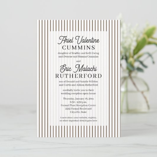 Invitation Rustique 4 jeux de parents brun rayure fine (Debout devant)