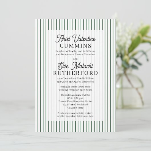 Invitation Rustique 4 jeux de parents rayure verte fine (Debout devant)