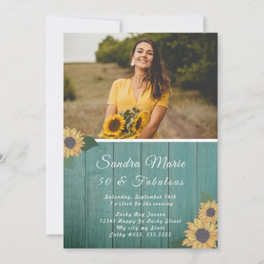 Invitation Rustique 50 et fabuleux | Sunflower Green Annivers (Devant)