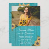 Invitation Rustique 50 et fabuleux | Tournesol Turquoise Anni (Devant / Derrière)