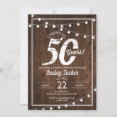 Invitation Rustique 50e anniversaire avec String Lights Party (Devant)