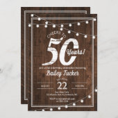 Invitation Rustique 50e anniversaire avec String Lights Party (Devant / Derrière)