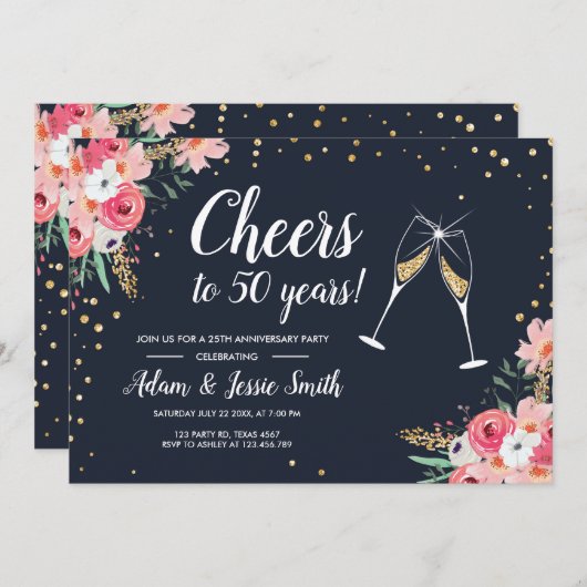 Invitation Rustique 50e Anniversaire de Mariage Fl (Devant / Derrière)