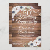 Invitation Rustique 50e anniversaire de Mariage Floral (Devant / Derrière)