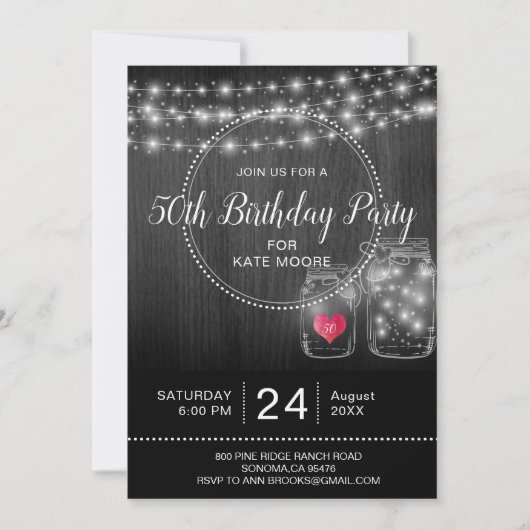 Invitation Rustique 50e anniversaire String éclats Mason Jars (Devant)