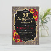 Invitation Rustique 50e anniversaire - Sunflowers Rose Wood (Debout devant)