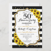 Invitation Rustique 50e anniversaire - Tournesols Or Blanc (Devant)