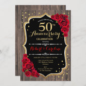 Invitation Rustique 50e anniversaire - Wood Red Go (Devant / Derrière)