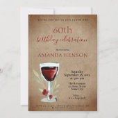 Invitation Rustique 60e anniversaire Red Wine Surprise Party (Devant)