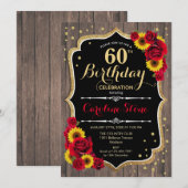 Invitation Rustique 60e anniversaire - Sunflowers Rose Wood (Devant / Derrière)