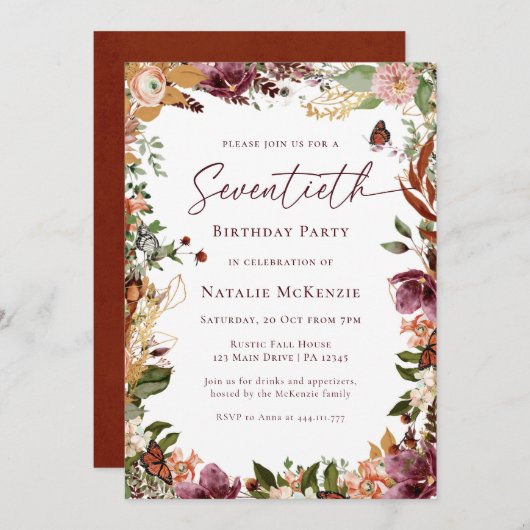 Invitation Rustique 70e fête d'anniversaire (Devant / Derrière)