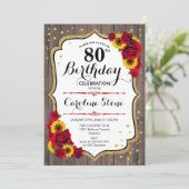 Invitation Rustique 80e anniversaire - Sunflowers Rose Wood (Debout devant)