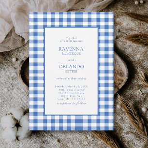Invitation Rustique à carreaux bébé bleu Gingham mariage