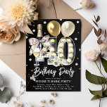 Invitation Rustique Adulte 40e fête d'anniversaire<br><div class="desc">Célébrez en style avec cette invitation rustique pour la fête des 40 ans adulte. Le design comprend un tableau noir,  une ampoule numéro quarante,  des ballons d'or,  du champagne,  des fleurs et des confettis. Le modèle modifiable est facile à customiser en utilisant le modèle fourni.</div>