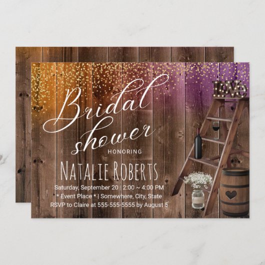 Invitation Rustique Amour en bois Échelle Grange Fête des mar (Devant / Derrière)