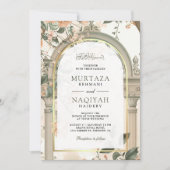 Invitation Rustique Ancien Arc Mughal Floral Mariage musulman (Devant)