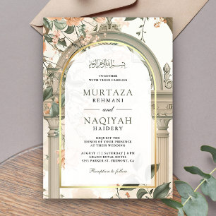 Invitation Rustique Ancien Arc Mughal Floral Mariage musulman