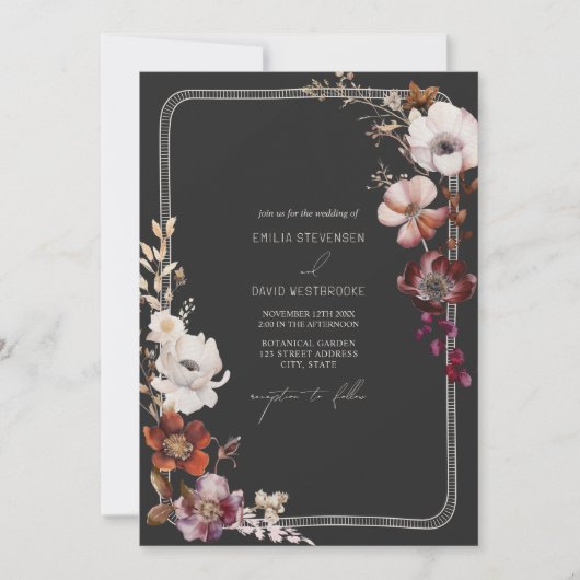 Invitation Rustique Anémone main tiré à la frontière Mariage (Devant)