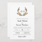Invitation Rustique Antler & Dark Greenery Mariage aquarelle (Devant / Derrière)