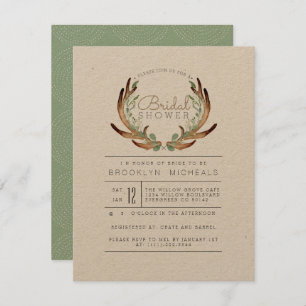 Invitation Rustique Antler et Vine   Kraft   FÊTE DES MARIÉES