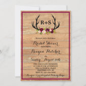 Invitation Rustique Antlers Floral Bourgogne Fête des mariées (Devant)