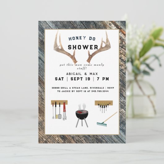 Invitation Rustique Antlers Honey Do Couples Wedding shower (Debout devant)