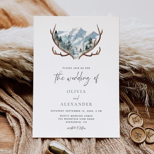 Invitation Rustique Antlers Mountain Mariage