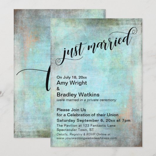 Invitation Rustique Aqua Célébration de mariage juste après l (Devant / Derrière)