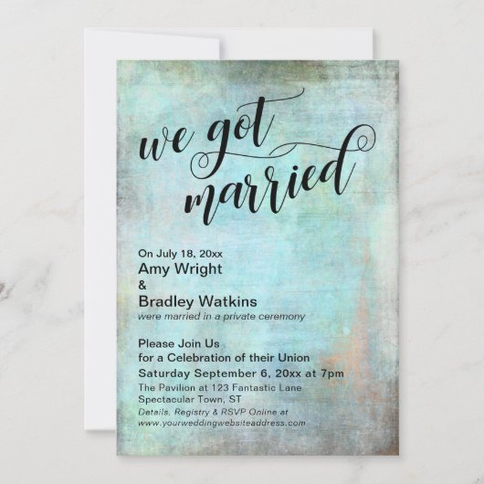 Invitation Rustique Aqua Mariés Réception seulement (Devant)