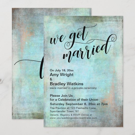 Invitation Rustique Aqua Nous nous sommes mariés réception un (Devant / Derrière)