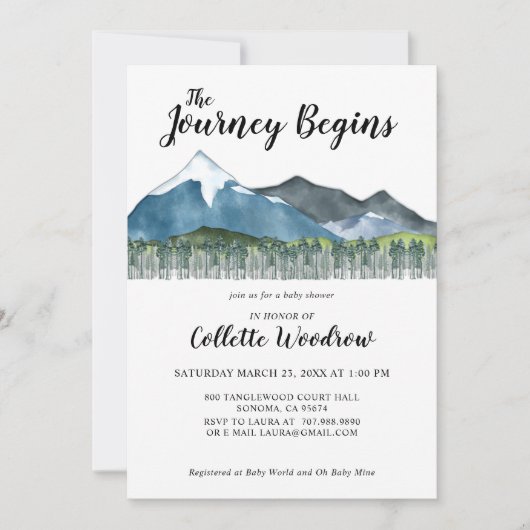 Invitation Rustique aquarelle Baby shower des montagnes (Devant)