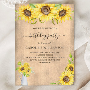 Invitation Rustique aquarelle Boho Sunflowers fête d'annivers