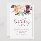 Invitation Rustique aquarelle bouquet floral fête d'anniversa (Devant)