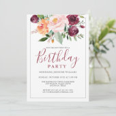 Invitation Rustique aquarelle bouquet floral fête d'anniversa (Debout devant)