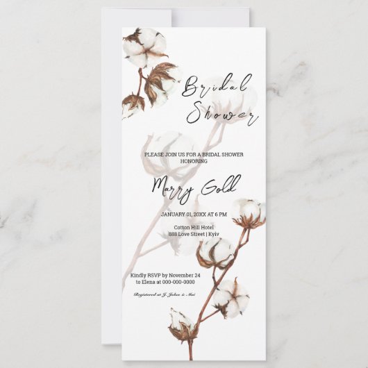 Invitation Rustique aquarelle coton nuptiale Douche nuptiale