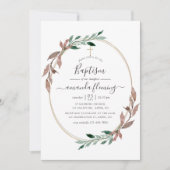 Invitation Rustique aquarelle de verdure hiver baptême (Devant)